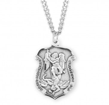 Sterling Silver Saint Michael Shield Medal 24" Chain