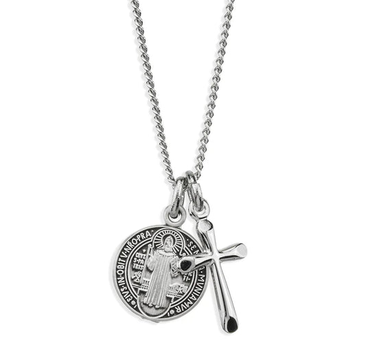 Sterling Silver Benedict Medal and Crucifix 18" Chain