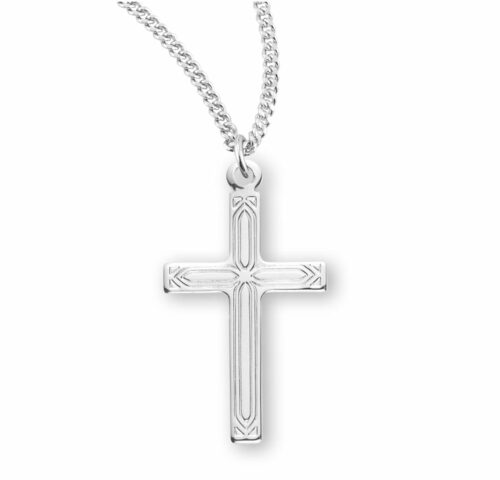 Sterling Silver Engraved Cross Pendant 18″ Chain