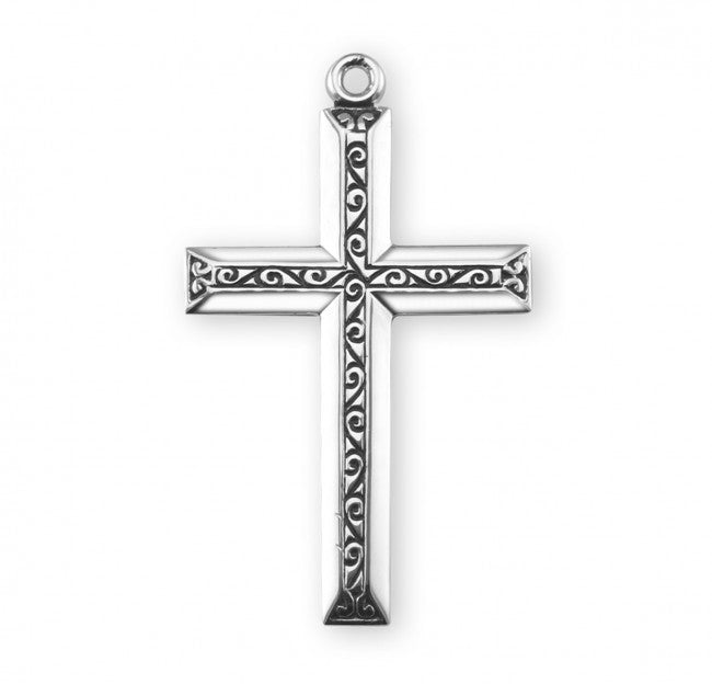 Sterling Silver Med Cross w/Raised Center Design 20" Chain