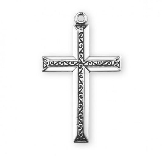 Sterling Silver Med Cross w/Raised Center Design 20" Chain