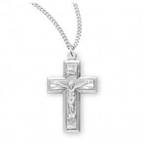 Sterling Silver Small Wide Crucifix w/Border 18" Chain