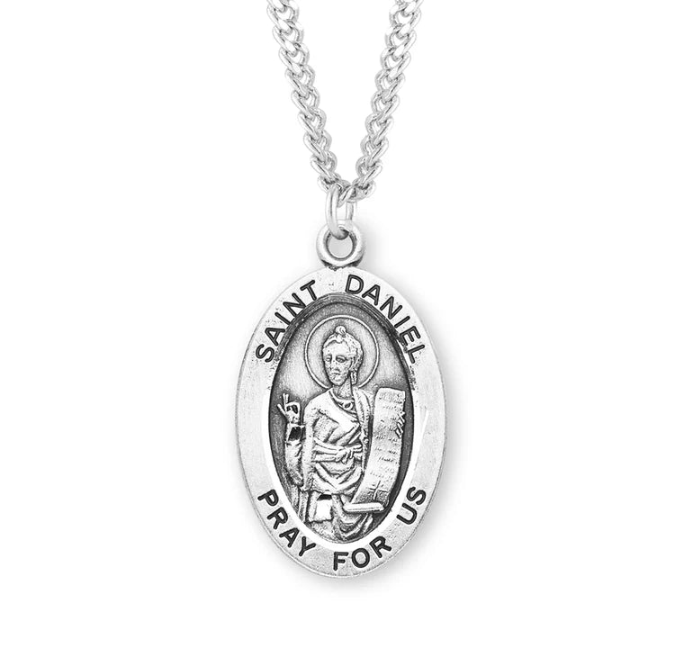 Sterling Silver Large Saint Daniel Medal 24" Chain