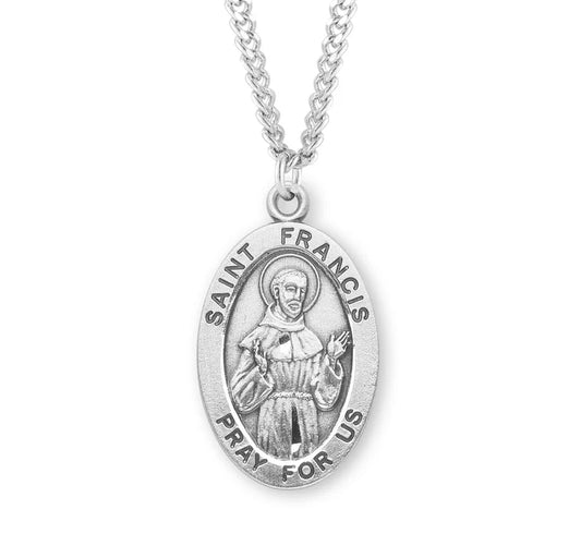 Sterling Silver Large Saint Francis Medal 24" Chain