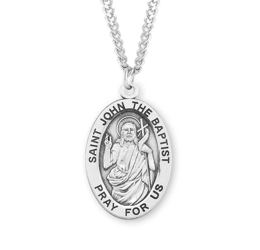 Sterling Silver Saint John the Baptist Medal 24" Chain