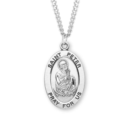 Sterling Silver Saint Peter Medal 24" Chain