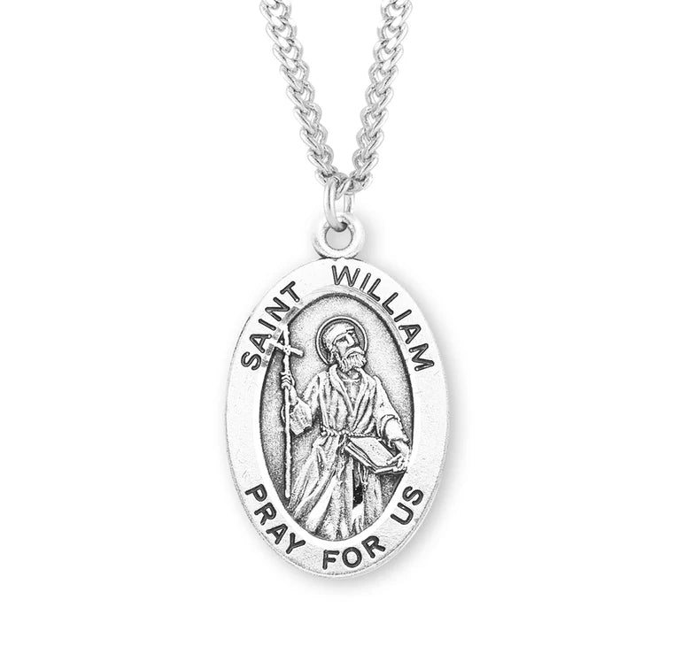 Sterling Silver Large Saint William Medal 24" Chain