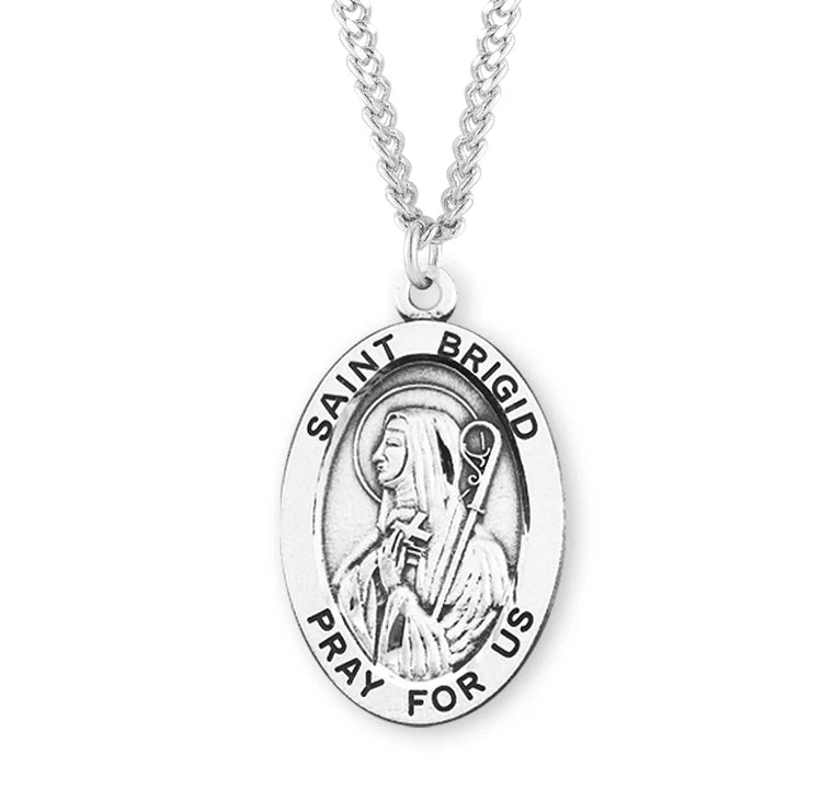 Sterling Silver Large Saint Brigid Medal 24" Chain