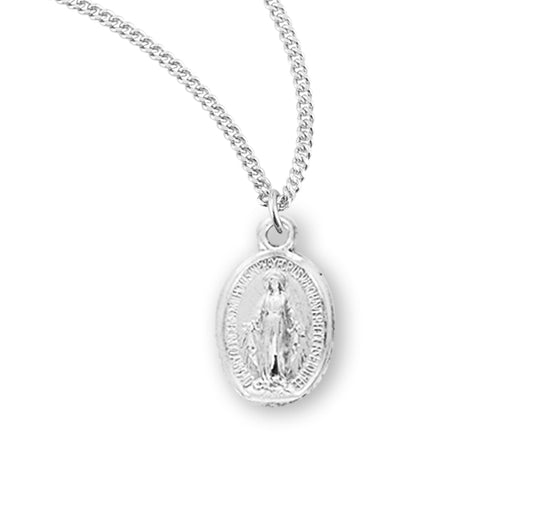 Sterling Silver Oval Miraculous Medal 13" Chain