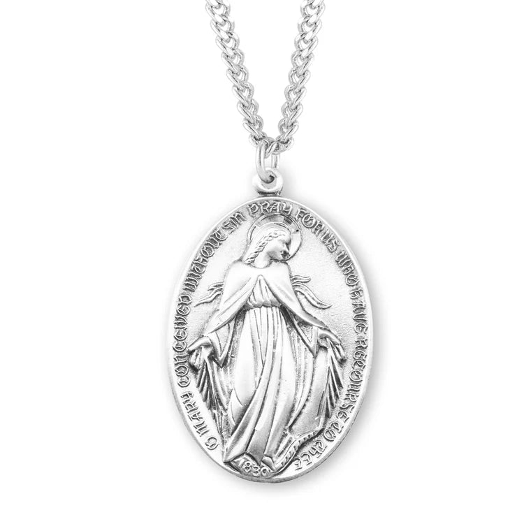 Sterling Silver Large Miraculous Medal 27" Chain