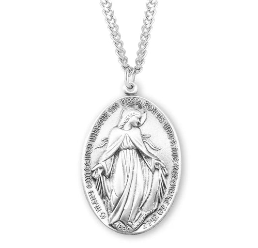 Sterling Silver Large Miraculous Medal 27" Chain