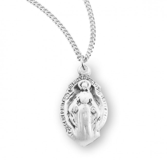 Sterling Silver Baby Miraculous Medal with Scalloped Edging on a 13" Chain