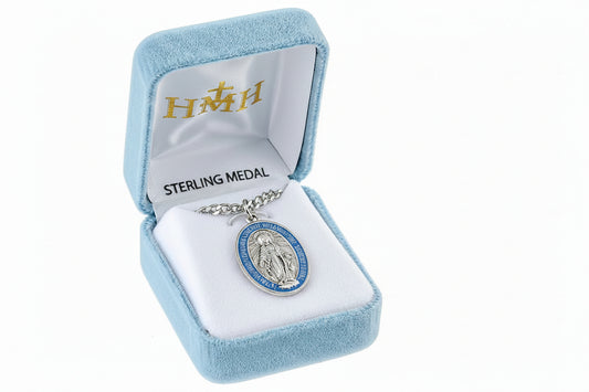 18" Sterling Silver Blue Epoxy Miraculous Medal