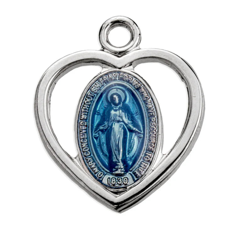 Sterling Silver Blue Miraculous Medal 16" Chain