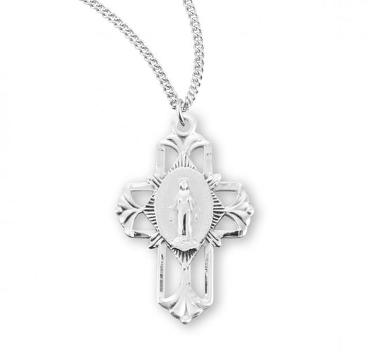 Sterling Silver Miraculous Medal Cross 18" Chain
