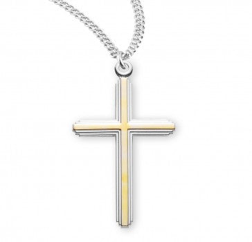 Sterling Silver Large TuTone Cross 20" Chain
