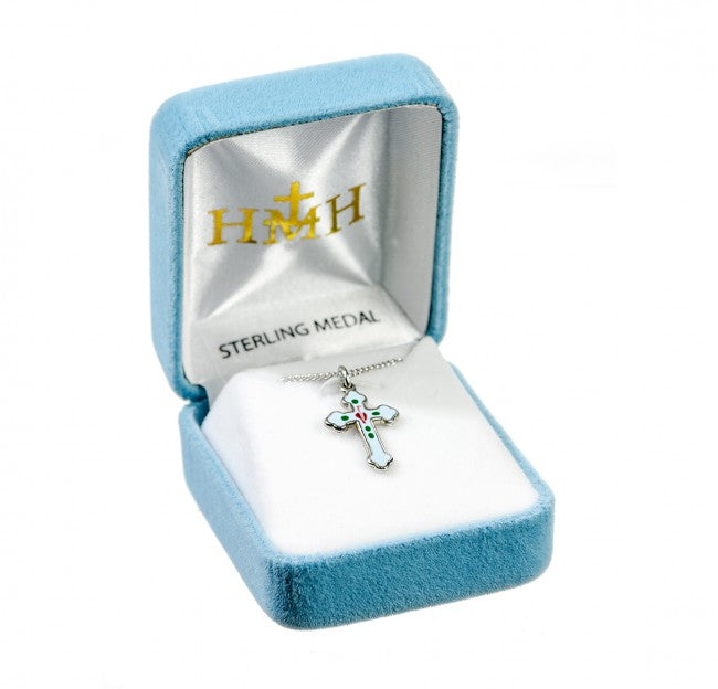 Sterling Silver Blue Enameled Cross
