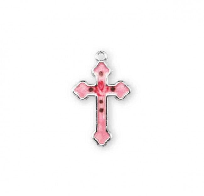 Sterling Silver Pink Enameled Cross Necklace