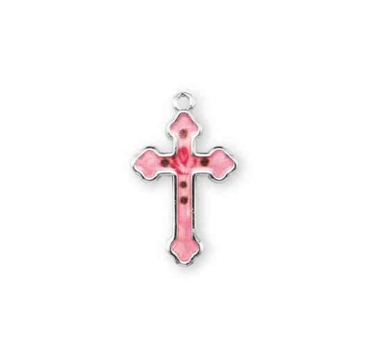 Sterling Silver Pink Enameled Cross Necklace
