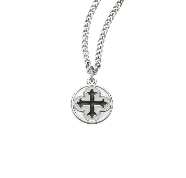 Sterling Silver Black Enameled Cross 18" Chain