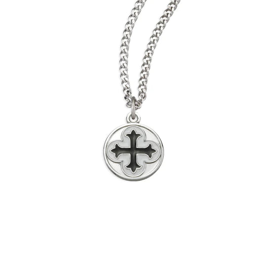 Sterling Silver Black Enameled Cross 18" Chain