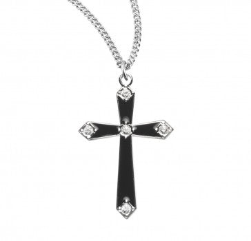 Sterling Silver Black Enameled Cross 18" Chain