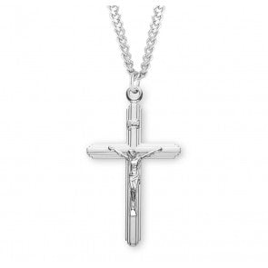 Sterling Silver Inlayed Crucifix Medal 24" Chain