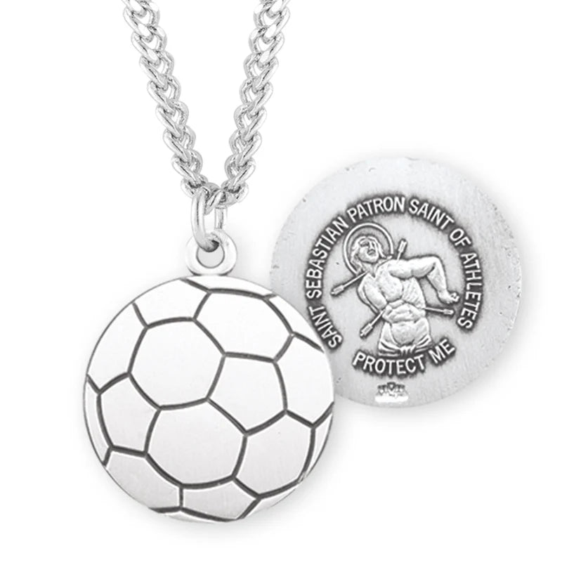 Sterling Silver Saint Sebastian Soccer Medal 24" Chain