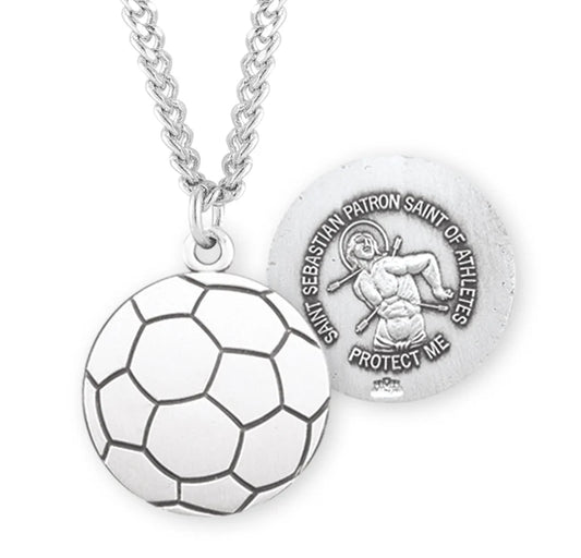 Sterling Silver Saint Sebastian Soccer Medal 24" Chain