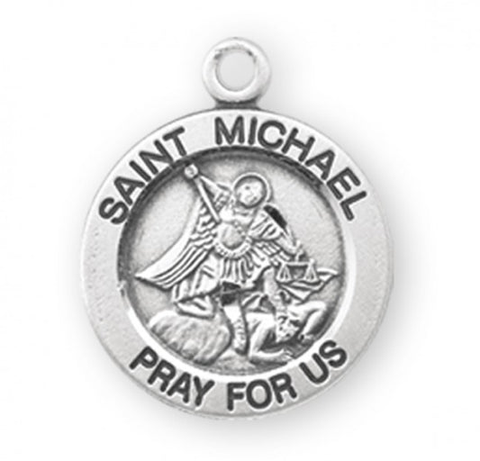 Sterling Silver Small Round St. Michael-18" Chain