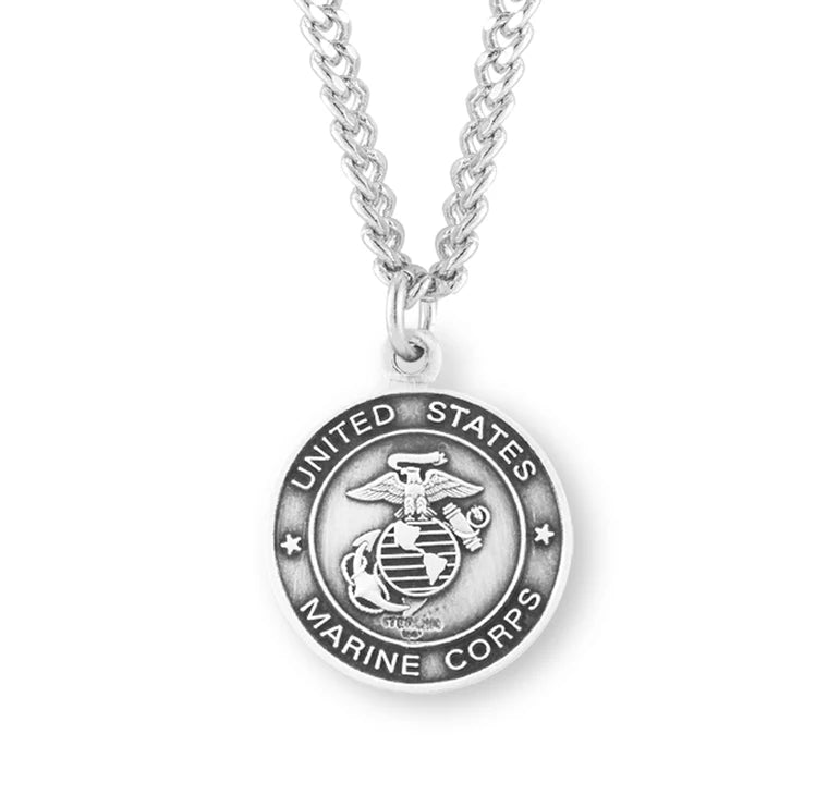 Sterling Silver Saint Michael Marines Medal 24" Chain