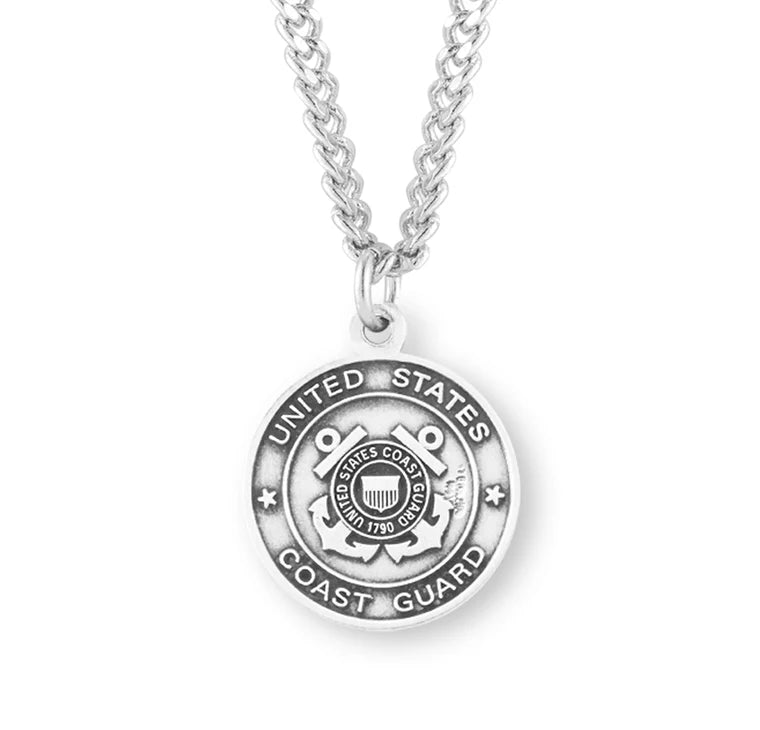 Sterling Silver Saint Michael Coast Guard Medal 24" Chain