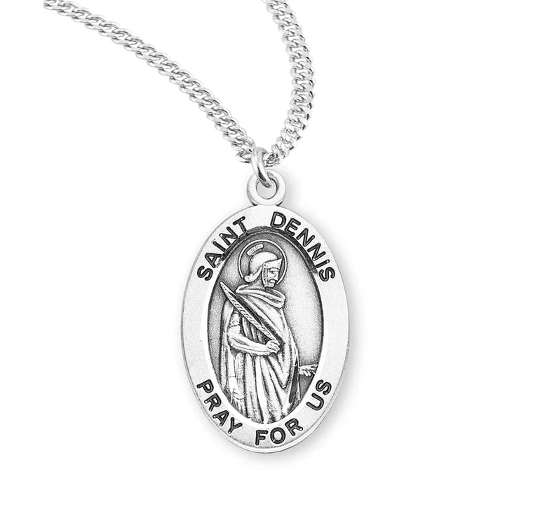 Sterling Silver Saint Dennis Medal 20" Chain