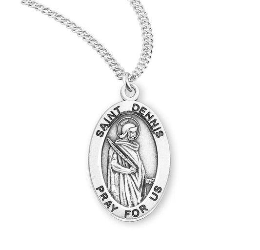 Sterling Silver Saint Dennis Medal 20" Chain