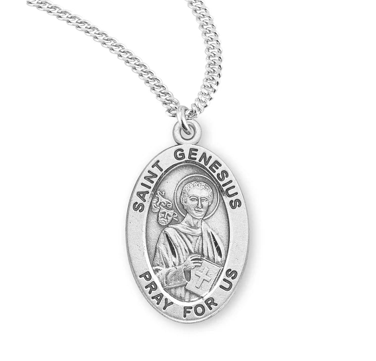 Sterling Silver Saint Genesius Medal 20" Chain