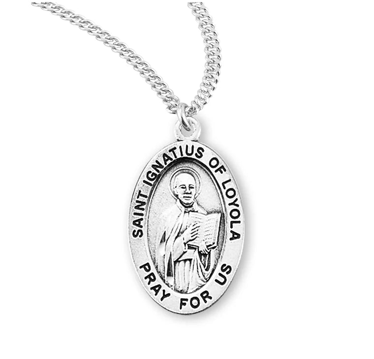 Sterling Silver Saint Ignatius of Loyola Medal 20" Chain