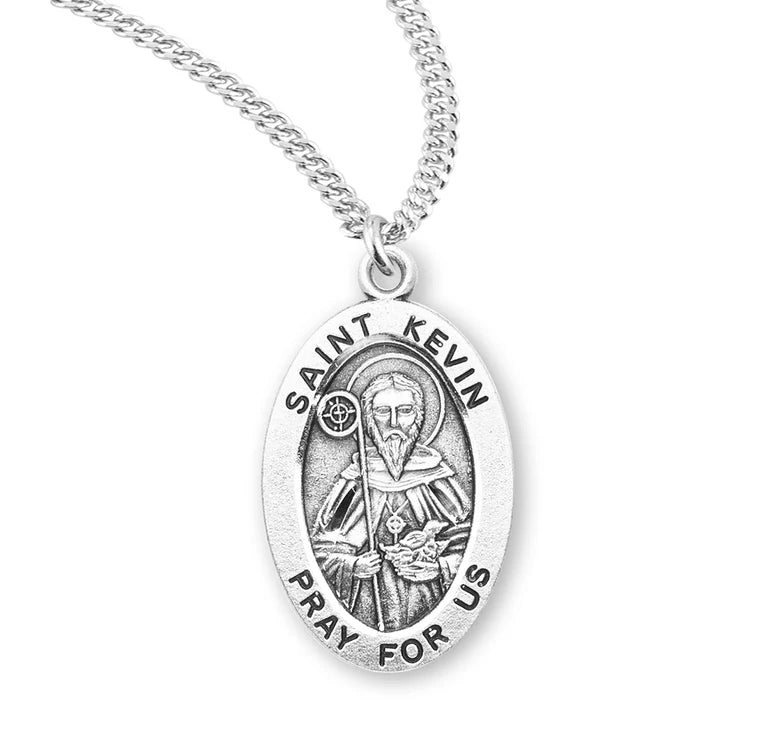 Sterling Silver Saint Kevin Medal 20" Chain