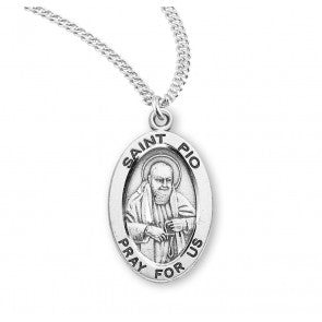 Sterling Silver Oval St Pio 20" Chain