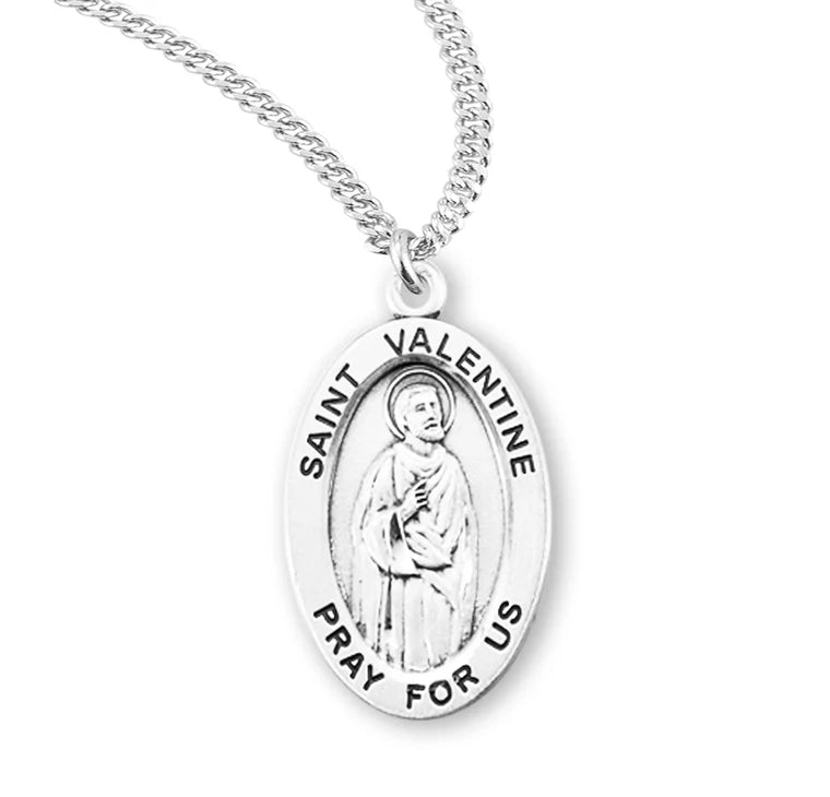 Sterling Silver Saint Valentine Medal 20" Chain