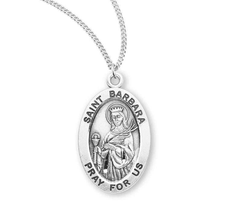 Sterling Silver Saint Barbara Medal 18" Chain