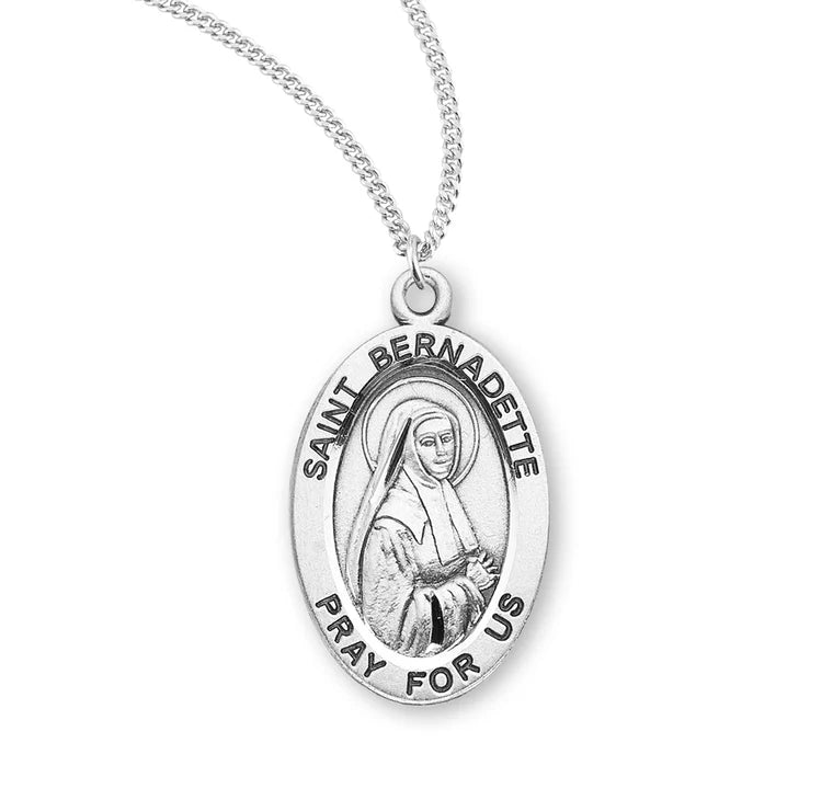 Sterling Silver Saint Bernadette Medal 18" Chain