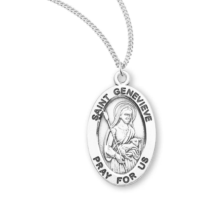Sterling Silver Saint Genevieve Medal 18" Chain
