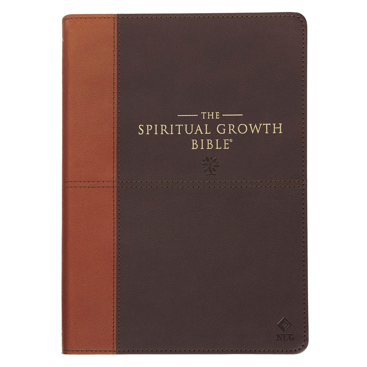 Two-tone Espresso and Toffee Brown Faux Leather Spiritual Growth Bible NLT