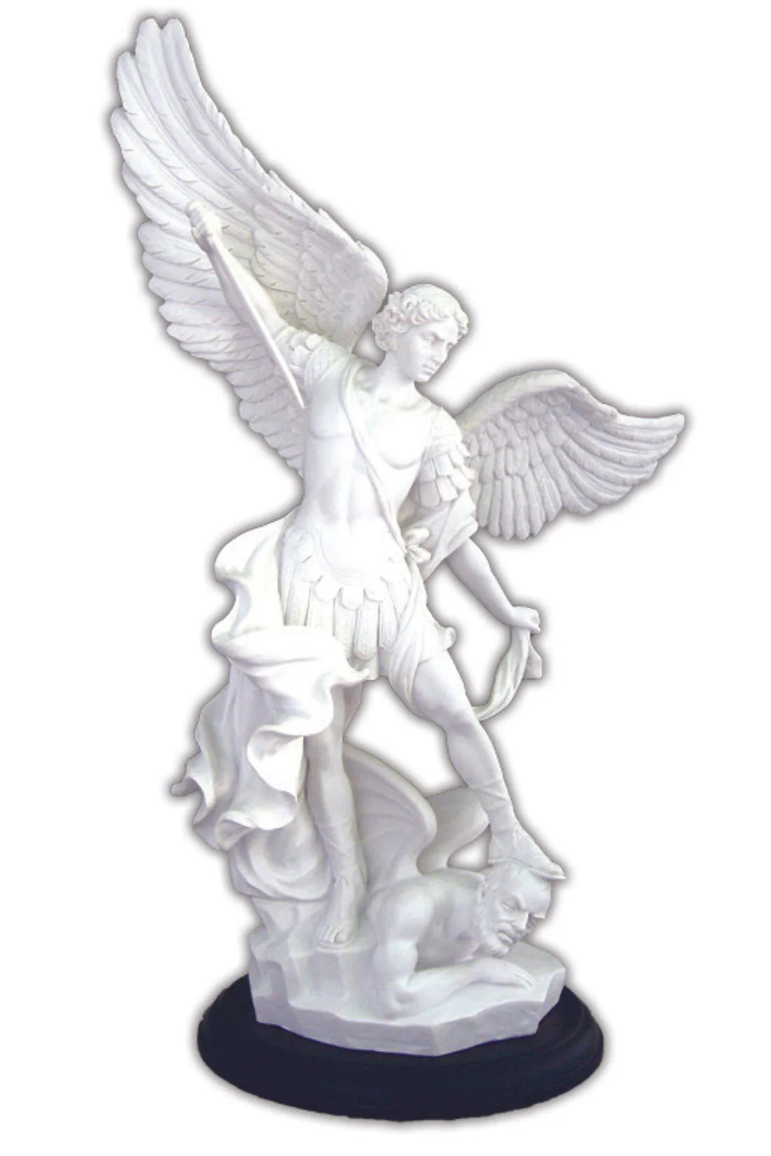 St. Michael in white on black wood base 15" Veronese Collection