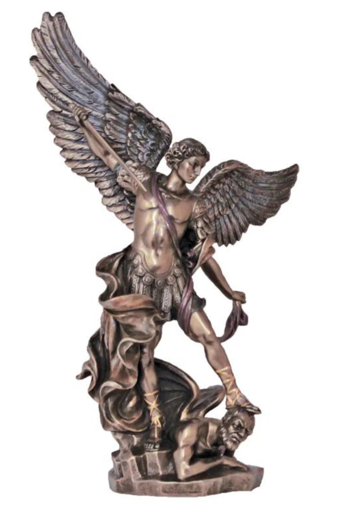 St. Michael in lightly hand-painted cold cast bronze 14.5"