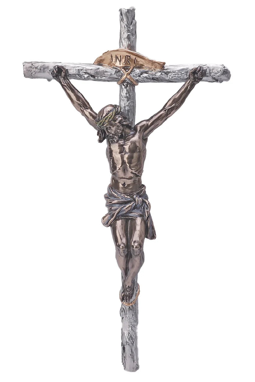 16" Crucifix With Cold Cast Bronze Corpus Pewter