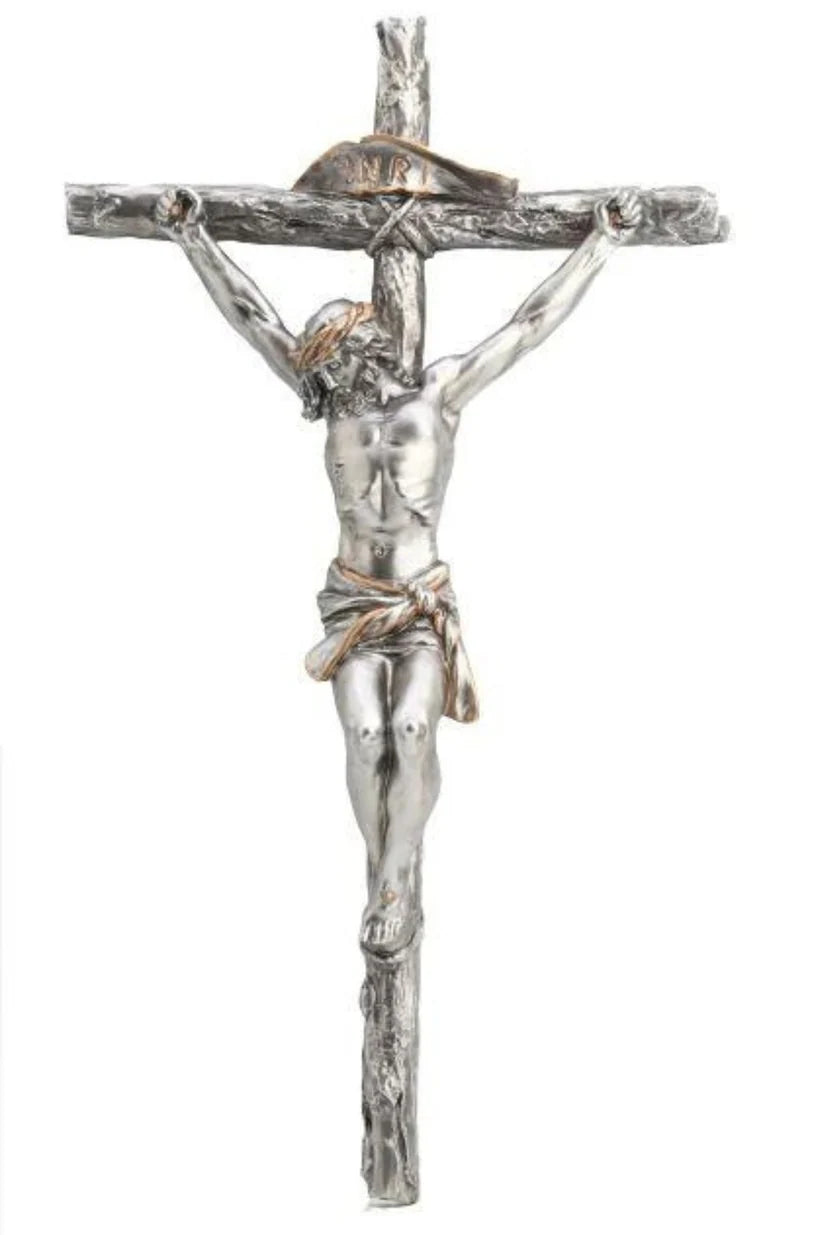 16" Crucifix Pewter Style with Gold Highlights