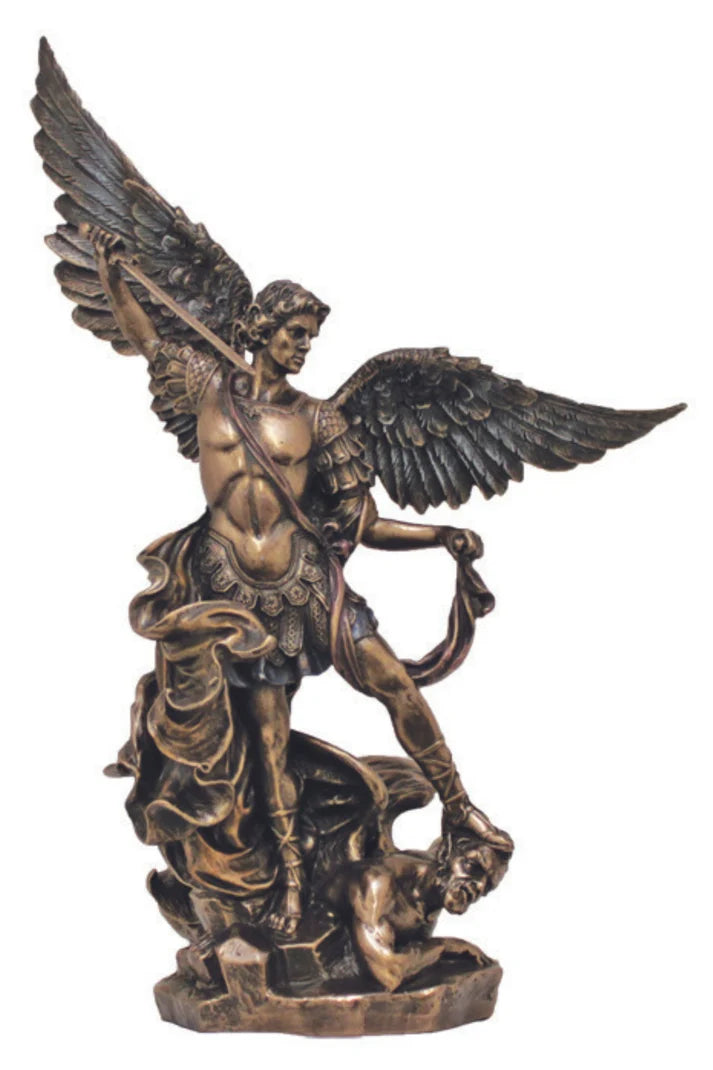 St. Michael in Lightly Hand-Painted Cold Cast Bronze 9"