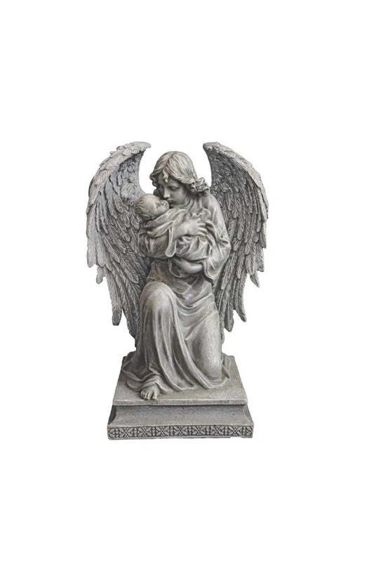 Guardian Angel with child statue in stone finish