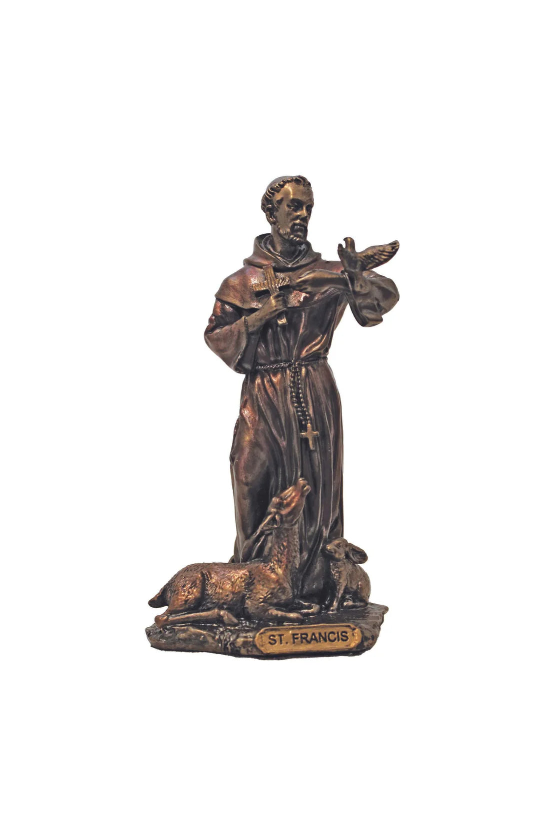 St. Francis statue in lightly hand-painted cold cast bronze 3.5"